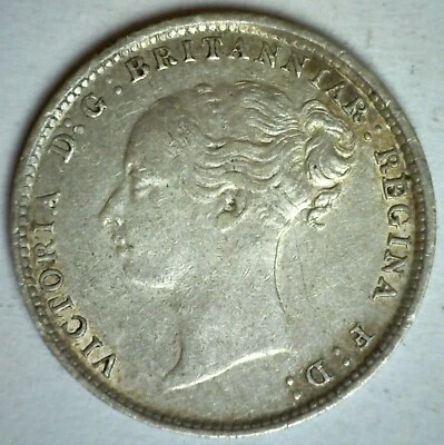 1881 Great Britain Silver Threepence Coin Extra Fine Circulated 3 Pence Victoria - Image 1 of 2