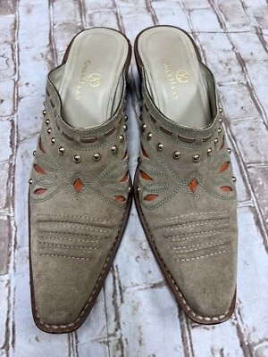 Cole Haan Morgan Western Mules Suede Embelished Beige Sz 6.5  Southwest - Image 1 of 4