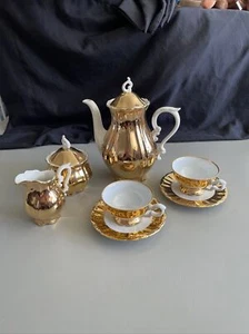 Vintage W. Mayer Nurnberg Bavaria Gold Plated Demitasse Tea Set - Picture 1 of 24