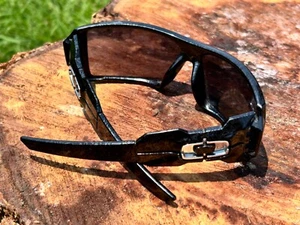 OAKLEY 24-058 128 OIL RIG WRAP AROUND SUNGLASSES BLK IRIDIUM LENS LOGO - Picture 1 of 10