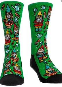 Retired Rock em Unisex Socks Adult L/XL Summer Garden Gnomes All Over - Picture 1 of 12