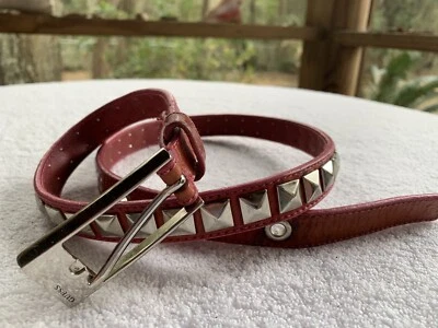 Guess Genuine Leather Belt Women Small Blood Orange Pink Pyramid Studs Studded - Image 1 of 4
