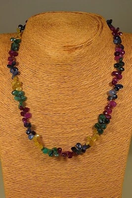 RUBIN SAPHIR SMARAGD KETTE COLLIER 144,00ct. Classic Heilstein Schmuck Edelstein - Bild 1 von 4