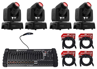 4) Chauvet Intimidator Spot 110 Compact Moving Head Lights+DMX Controller+Cables - Image 1 of 4