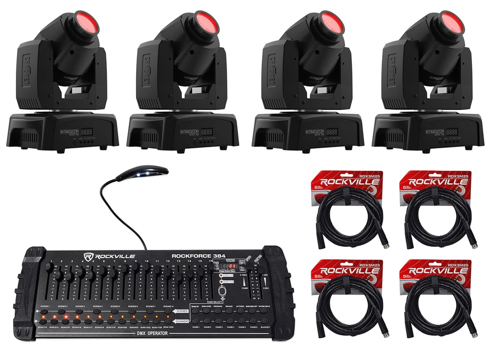 4) Chauvet Intimidator Spot 110 Compact Moving Head Lights+DMX Controller+Cables - Image 1 of 4