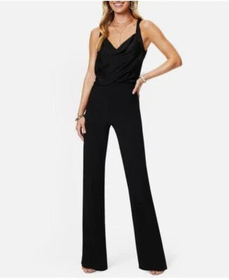 Mono RAMY BROOK Lanna Capucha Cuello Satinado Asimétrico Pierna Ancha Negro Día/Noche 2 Foto 1 de 4