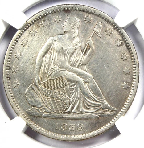 1839 Seated Liberty Half Dollar Drapery 50C - Certified NGC AU Details Cover