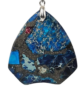 Blue Composite Turquoise Pendant 925 Pinch Bail 15g 40x36x4mm Gemstone - Picture 1 of 12