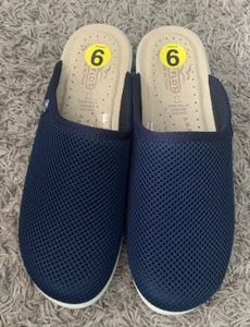 FLY FLOT Navy Blue Mesh Wedge Clogs Mules Shoes Italy Women's Size 9 *Excellent - Picture 1 of 10