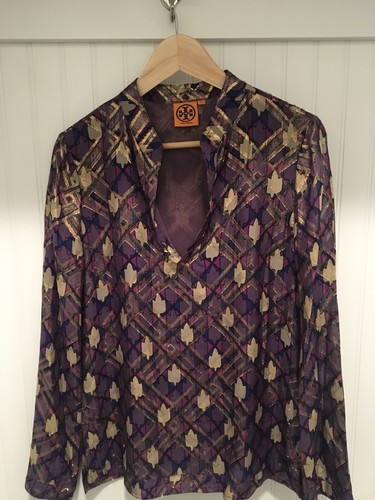 Tunica in chiffon TORY BURCH Stephanie viola metallizzato Hastings taglia 6