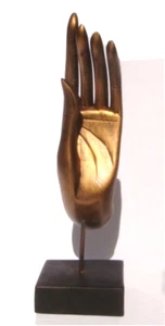 Wooden Hand of Buddha Gold on Stand 35cm size handcarved in Thailand - Picture 1 of 4