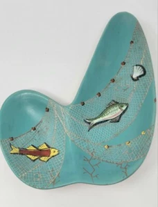 1960's MCM DERUTA ITALIAN MAJOLICA POTTERY APPETIZER PLATE FISH & NET THEME - Picture 1 of 16