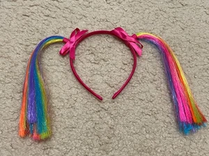 Rainbow Pigtail Colorful Pink Bow Headband Girls Accessory - Picture 1 of 5