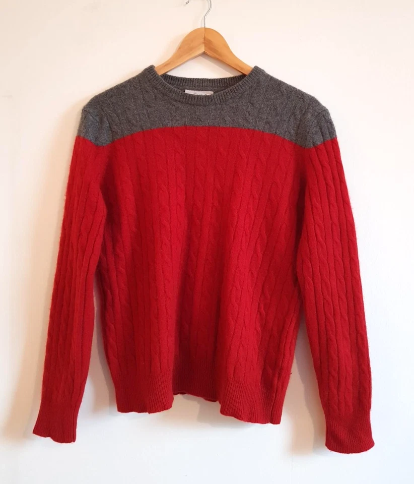 Men's Barbour x Norton & Sons Cashmere Red & Grey Cable Knit Sweater Small - Image 1 of 4