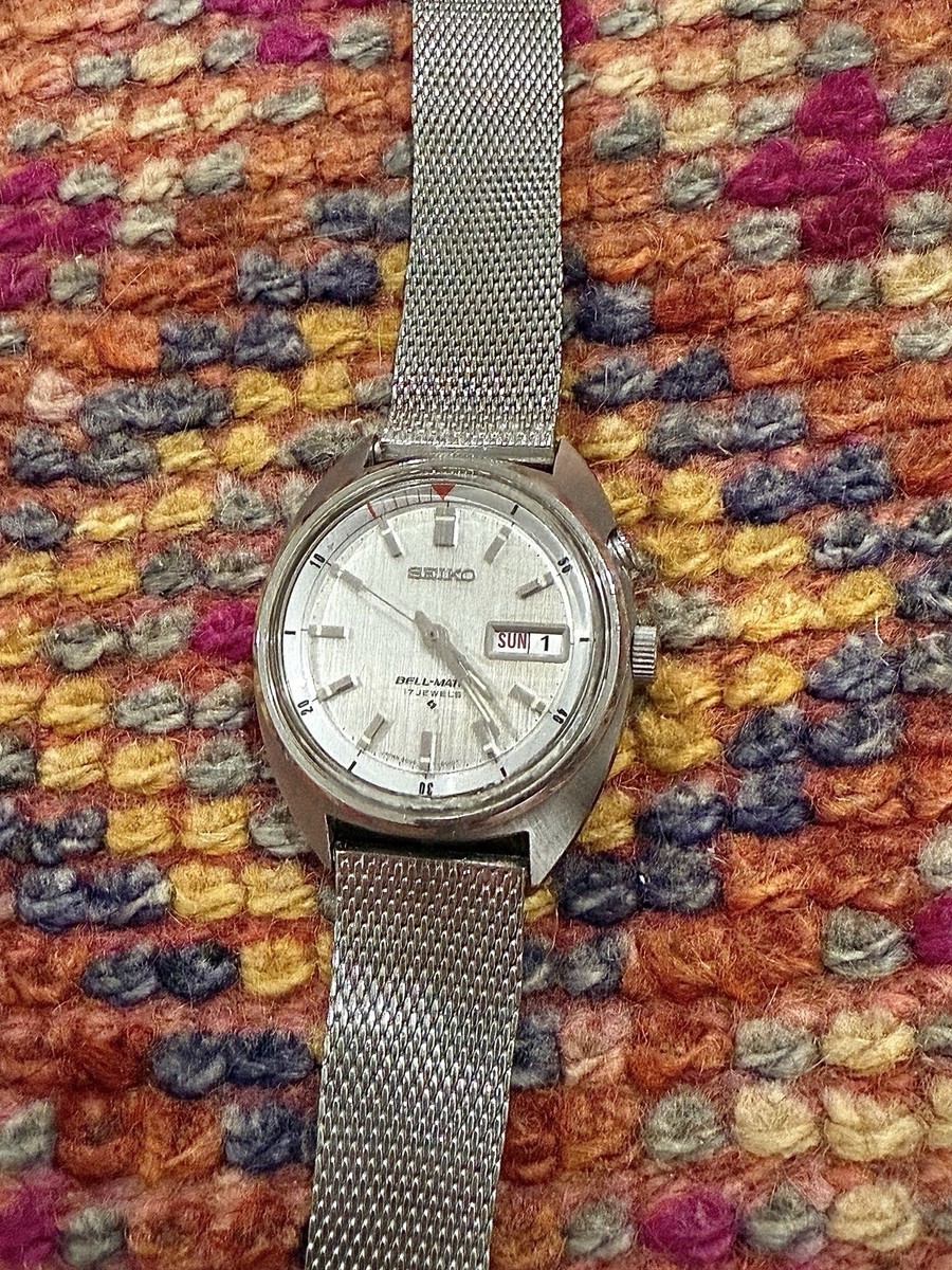 SEIKO Bell-Matic シルバー/ブラック レザーベルト ジャンク品 SEIKO Bell-Matic シルバー/ブラック レザーベルト ジャンク品