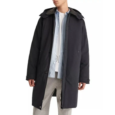 The Kooples Men's Hooded Leather Collar Long Parka Navy Size Medium MSRP $750 - Image 1 of 4
