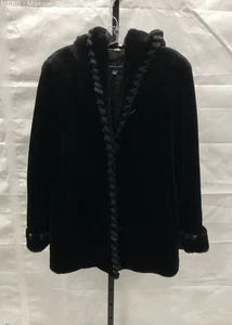 Men's Jones New York Black Faux Fur Hooded Coat Medium Luxury Outerwear - Picture 1 of 6