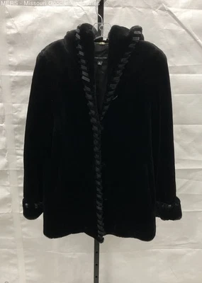 Men's Jones New York Black Faux Fur Hooded Coat Medium Luxury Outerwear - Image 1 of 4