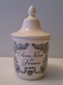 Estello France Keramik Oliven Noires de Provence weiß schwarz Glas mit Deckel 6 1/2" - Bild 1 von 4