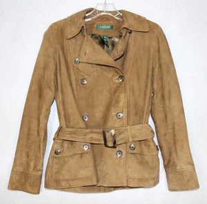 Lauren Ralph Lauren Women Brown Suede Jacket Belted Rare Size Petite P/P - Picture 1 of 9