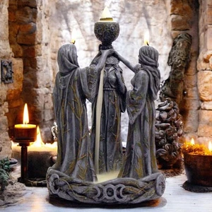 Trio Pagan Wiccan Maiden Mother Crone Figurines Witch Gothic Witchcraft Backflow - Picture 1 of 2