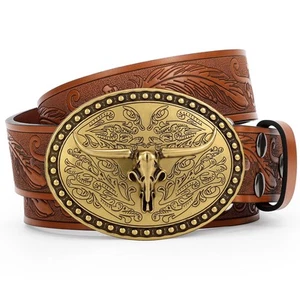 Fibbie per cintura da cowboy western da uomo, 1,5" larghe cintura in vera pelle cowgi... - Foto 1 di 8