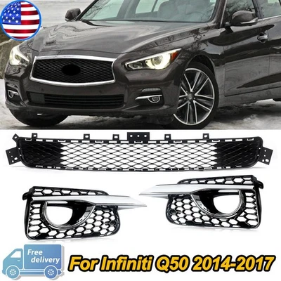 Front Lower Grille Fog Light Cover W/Chrome Trim For Infiniti Q50 Base 2014-2017 Foto 1 de 4