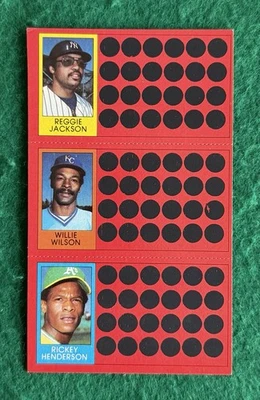 1981 Topps Baseball Scratch-Off Reggie Jackson Rickey Henderson Uncut Panel HOF - Image 1 of 4