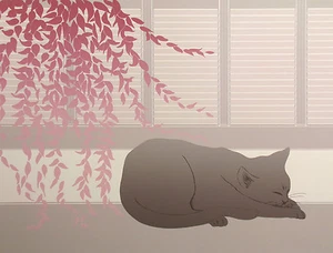 Serigrafía artística firmada a mano Leonardo "Paz" 1984 gato dormido en el alféizar de la ventana, OBO - Imagen 1 de 2