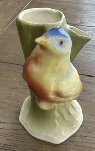 Vtg 40s Czech Bird 2 Bud Frog Vase Blue Red Czechoslovakia Red Dime Pottery - Picture 1 of 10