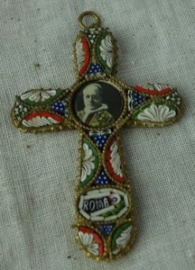alter Anhänger Kreuz Murano Roma mit Papst ? - Bild 1 von 1