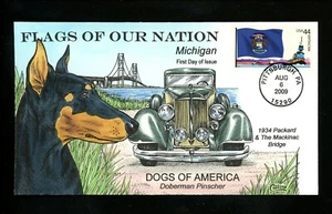 US FDC #4293//4302 / 4298 Collins Hand Painted 2009 PA Flag MI Doberman Pinscher - Picture 1 of 2