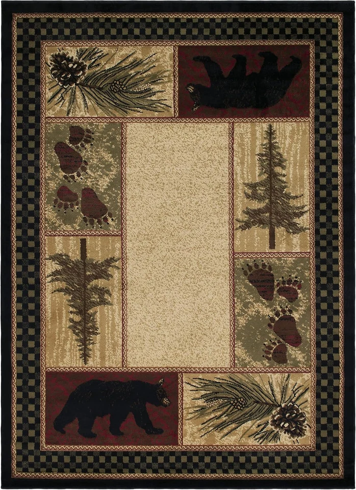 Rustic Lodge Black Bear 5X7 Area Rug, 5'3X7'3 Foto 1 de 4