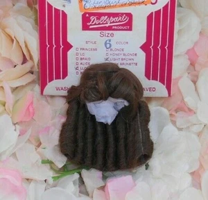 VINTAGE sz 6 LIGHT BROWN Dollspart Dynel LONG CURL& bangs with BOX unused - Picture 1 of 6
