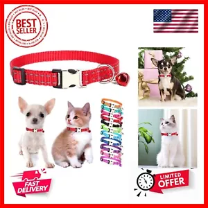 Red Puppy Collar with Bell, Reflective Nylon XS Dog Collars Soft Adjustable B... - Picture 1 of 8