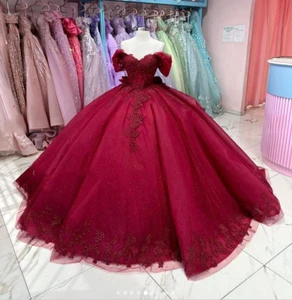 Red Quinceanera Dresses Lace Applique Puffy Sweet 15 Dresses Party Ball Gowns - Bild 1 von 7