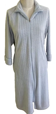 Bata Oscar de la Renta para mujer L/XL azul gris bolsillos con cremallera completa súper suave Z49 Foto 1 de 4