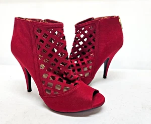 Christian Siriano Womens Size 6.5 Pumps 4" Stiletto Heels Red Booties Peep Toe - Picture 1 of 8
