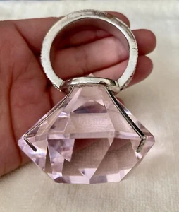 Stunning Pink Sapphire Crystal Diamond Ring Paperweight Engraved Ring 3 3/8” H - Picture 1 of 6