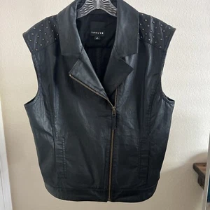 Black PKU Leather Collar Studded Zippered Vest Coated Cotton Spandex Body Size M - Picture 1 of 13
