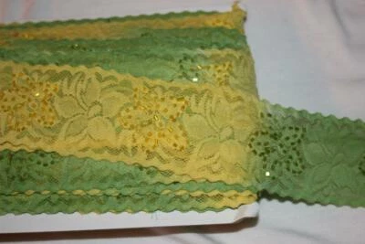 Mini cuentas 3 yardas verde lima amarillo abigarrado ombre encaje elástico 2,25" ancho Foto 1 de 2