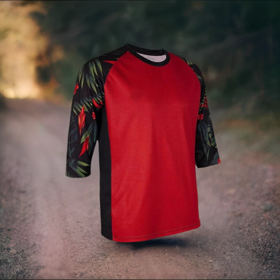 Cycling/BMX/MX Jersey 3/4 Sleeve Tropical/Red 100% Coolmax Polyester - Image 1 of 1