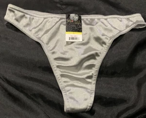 Nwt Discontinued Viola’s Secret silver High Gloss Shine satin thong panties sz L - Picture 1 of 6