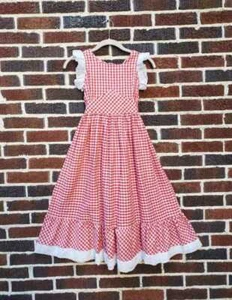 Vintage 70s girl's 7 Cinderella Stop the Press red checkered dress - Picture 1 of 12