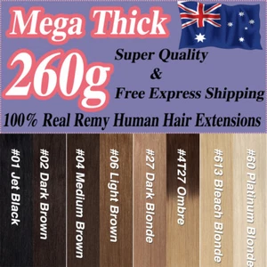Mega Thick Clip In/On Real Remy Human Hair Extensions Full Head Ombre/Black 260g - Picture 1 of 59