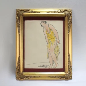 Abraham Walkowitz Ink Drawing of Ballet Dancer Isadora Duncan in Yellow - Picture 1 of 7