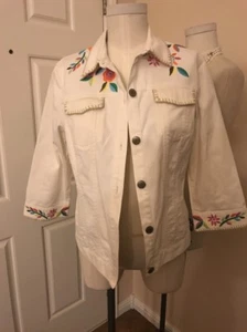 Sigrid Olsen White Floral Jean Jacket Size 8 Box E - Picture 1 of 11