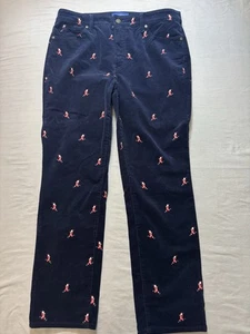 Talbots Stretch Corduroy Womens Straight Leg Pants Santa Print Running Sz 12P - Picture 1 of 7