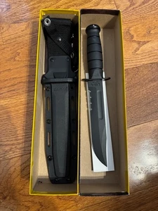 Ka-Bar USA Fighting Knife Serrated 1095 Carbon Steel 7" Black Fixed Blade 1214 - Picture 1 of 3
