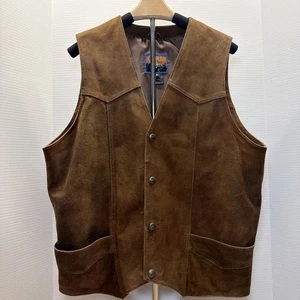 Chaleco Cripple Creek Para Hombre Talla Mediana Marrón Cuero Genuino Botón a Presión Occidental - Imagen 1 de 7